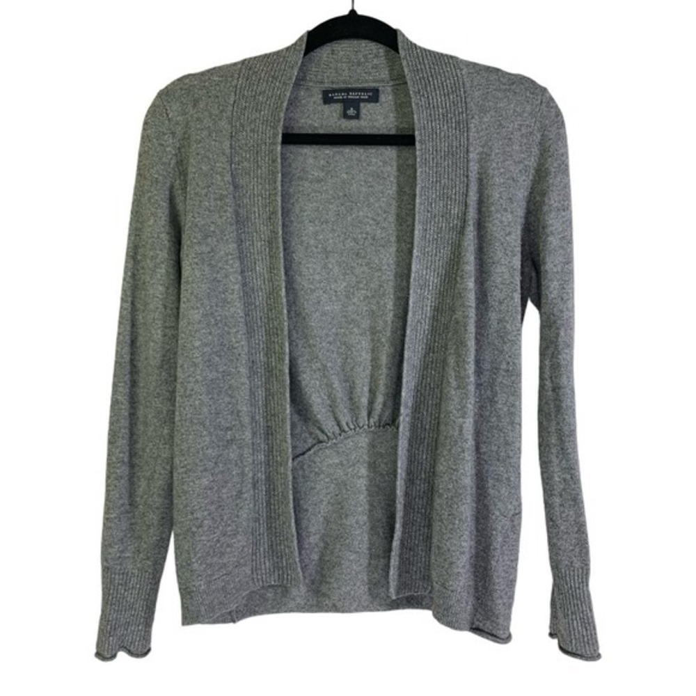 BANANA REPUBLIC Gray Open Front Wool Cashmere‎ Ruched Cardigan Sweater